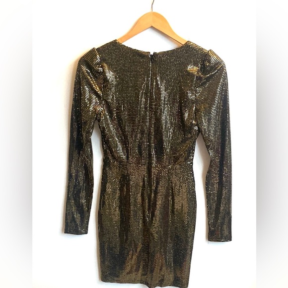 OPEN EDIT Metallic Gold Sequin Deep V-Neck Long Sleeve Minidress, Size XS, NWT - Picture 7 of 7